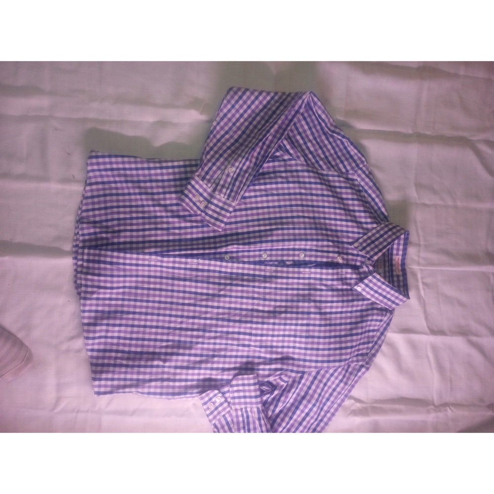 Izod Long Sleeve Button Up Blue, Purple Check Slim 17 32/33